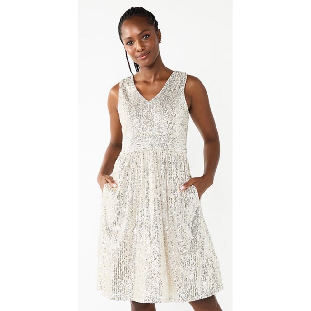 Draper James V-Neck Silver Sequin Sleeveless Cock… - image 1